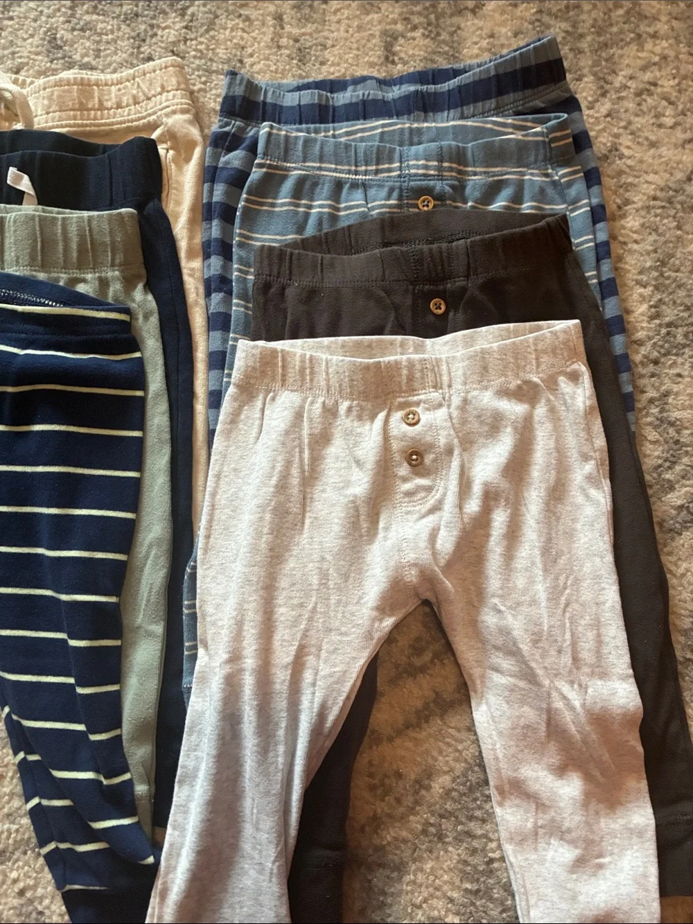 Bundle 12 Carter's Striped and Solid Jogger Pants - Navy, Olive, Tan, Gray